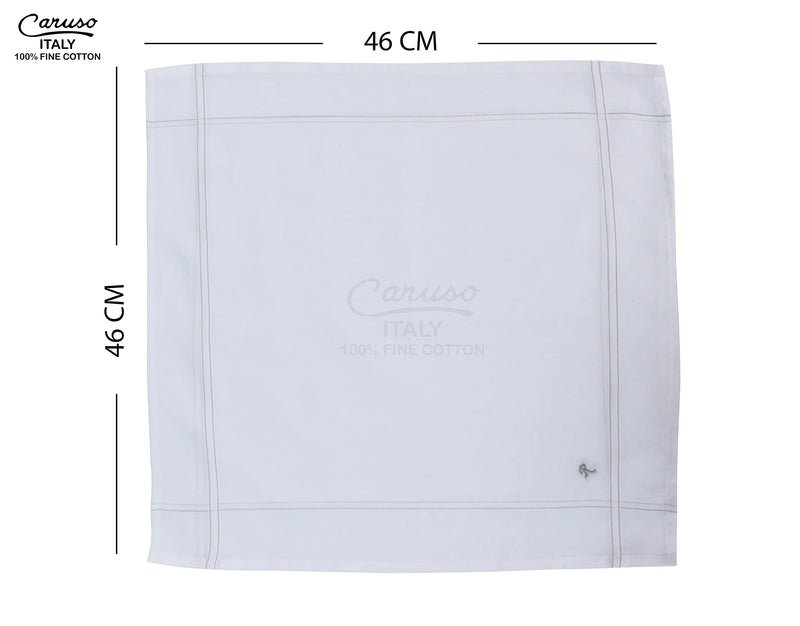 Caruso Italy Men's Initial Monogram Embroidery 100% Pure Cotton Handkerchief White Base With Colored Border - Pack Of 6 Ie-r - BeesActive Australia