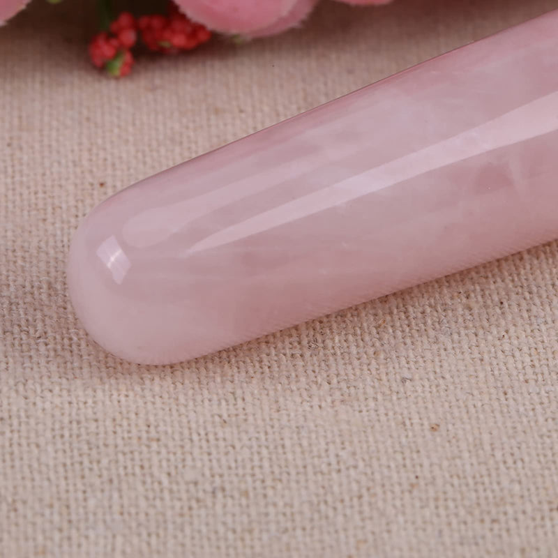FTVOGUE Massage Stone Rose Natural Quartz Crystal Face Massage Wand Stone Smooth Stick Massaging Treatment Tool Pink 110mm(Pink) - BeesActive Australia