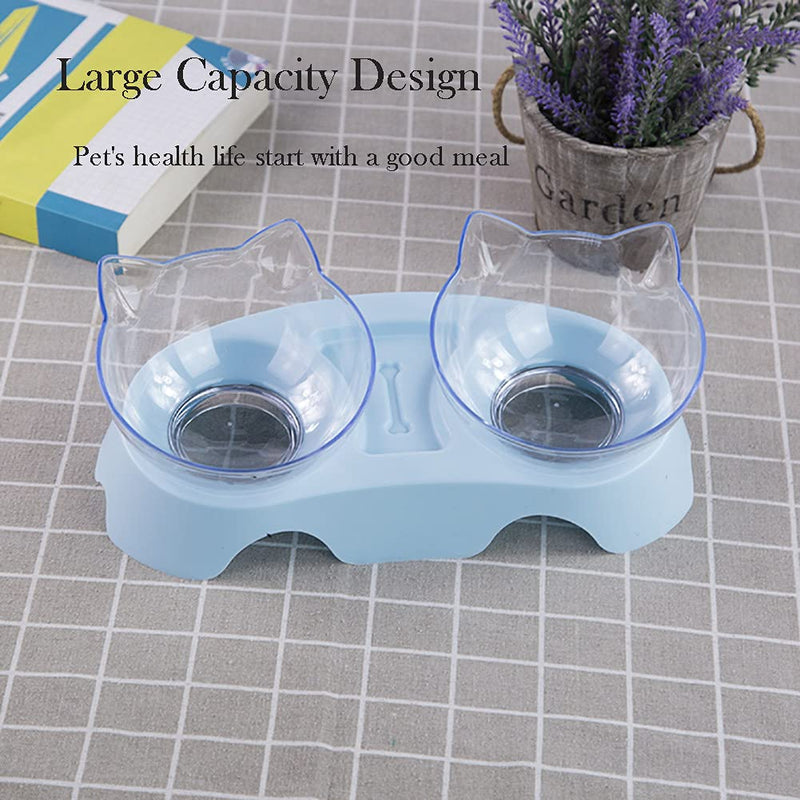 Double Dog Cat Bowls Anti Vomiting, Elevated Cat Food Water Bowls with 15° Tilted Raised Stand Pet Feeder Bowl for Cats and Small Dogs One Size Double Blue - BeesActive Australia