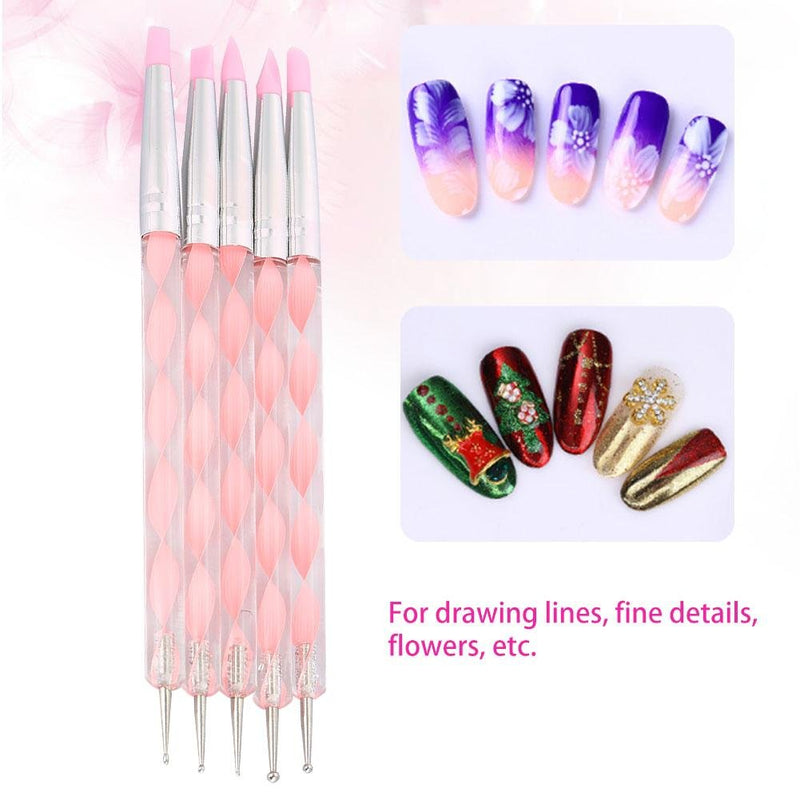 Nail Art Dotting Pen,5pcs Dual-ended Carving Sculptur Pen Set Silicone Head Dotting Pen Manicure Nail Art Tool(Pink) Pink - BeesActive Australia