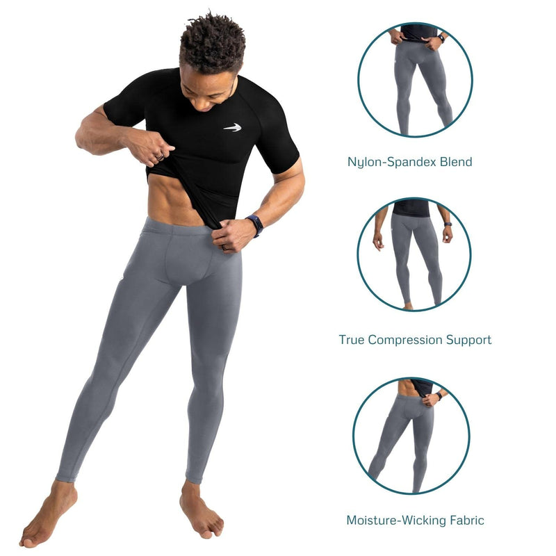 CompressionZ Compression Pants Men Running Tights Mens Leggings for Sports Gray Medium - BeesActive Australia