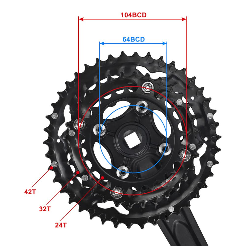 CYSKY 9/10 Speed Bike Crankset 170mm 104/64 BCD Crank Arm Set 44-32-22T/42-32-24T Easy to Replacement MTB BMX Road Bicycle Crankset Compatible with Shimano,SRAM,FSA, Gaint 10S 42-32-24T - BeesActive Australia