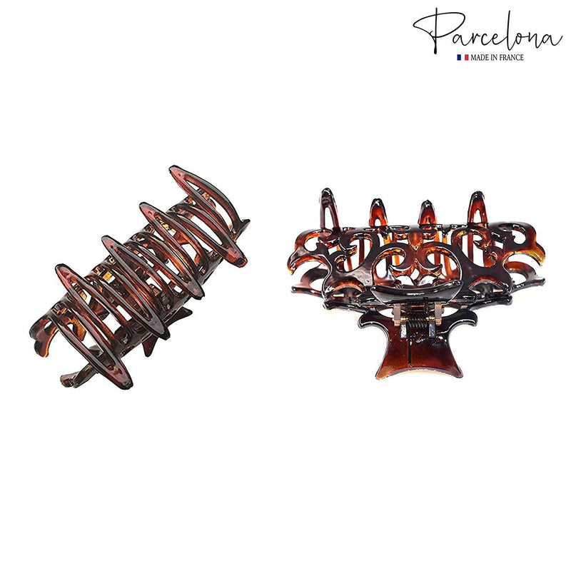 Parcelona French Beau Tortoise Shell Medium 3 1/2" Cellulose Acetate Made in France Jaw Hair Claw Clip Clutcher Clamp for Women and Girls - BeesActive Australia