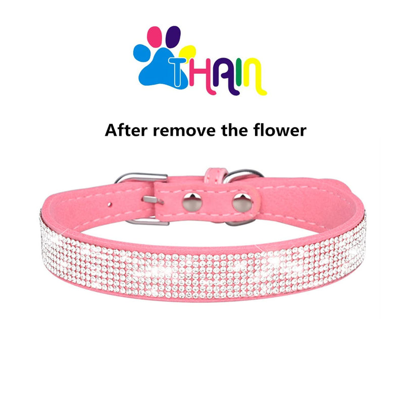 THAIN Rhinestones Bling Dog Cat Collars Diamond with Rhinestone Floral Decoration for Small Medium Large Dogs Pink - BeesActive Australia