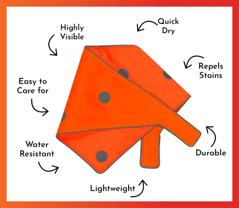 SPOT THE DOG! Reflective Bandana Bib Safety Apparel for All Dogs - Easy Fastening Closure, High Visibility Fluorescent Orange M-L 13"-24" - BeesActive Australia