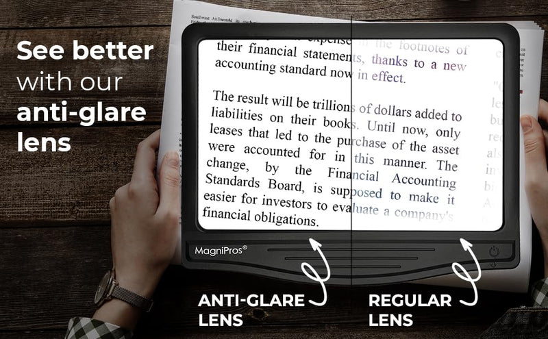 MagniPros 3X Large Ultra Bright LED Page Magnifier with 12 Anti-Glare Dimmable LEDs (Provide More Evenly Lit Viewing Area & Relieve Eye Strain)-Ideal for Reading Small Prints & Low Vision & Aging Eyes Black - BeesActive Australia