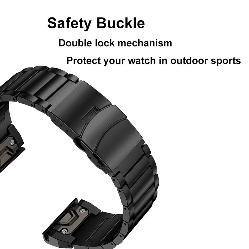 [AUSTRALIA] - LDFAS Fenix 6X/5X Plus Band, Sport Quick Release Easy Fit 26mm Stainless Steel Metal Bands with Safety Buckle Compatible for Garmin Fenix 6X/6X Pro5X/5X Plus/3/3HR Smartwatch Black 