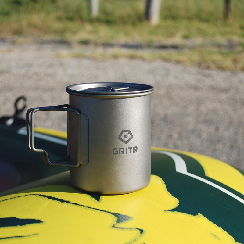 GRITR Titanium Cup 15.2 oz / 450ml Lightweight Titanium Multi-Purpose Camping Mug with Lid and Folding Handles - BeesActive Australia