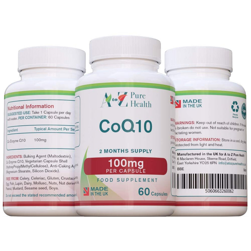 CoEnzyme Q10 Capsules | Daily High Strength COQ10 Supplement |100mg 60 Capsules (2 Months' Supply) Premium Q10 Supplement | Support for Cardiovascular Health and Immune System | UK Made - BeesActive Australia