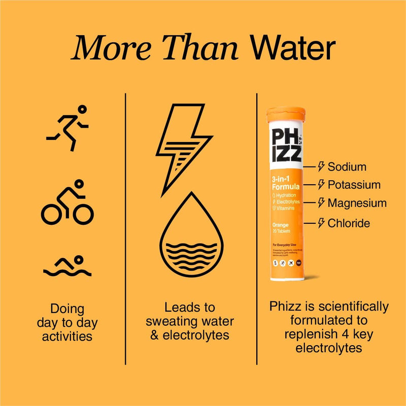 Phizz Electrolytes, Multivitamin & Hydration Tablets - 20 Effervescent Rehydration Tablets - 18 Vitamins & Minerals, Vitamin C, Vegan, Vegetarian & Low Calorie Orange 20 Count (Pack of 1) - BeesActive Australia