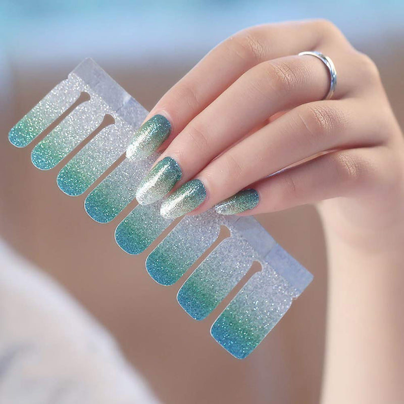 WOKOTO 6 Sheets Adhesive Nail Art Polish Stickers Strips Set Glitter Gradient Nail Wraps Decals Tips Manicure Accessories With 1Pc Nail File - BeesActive Australia