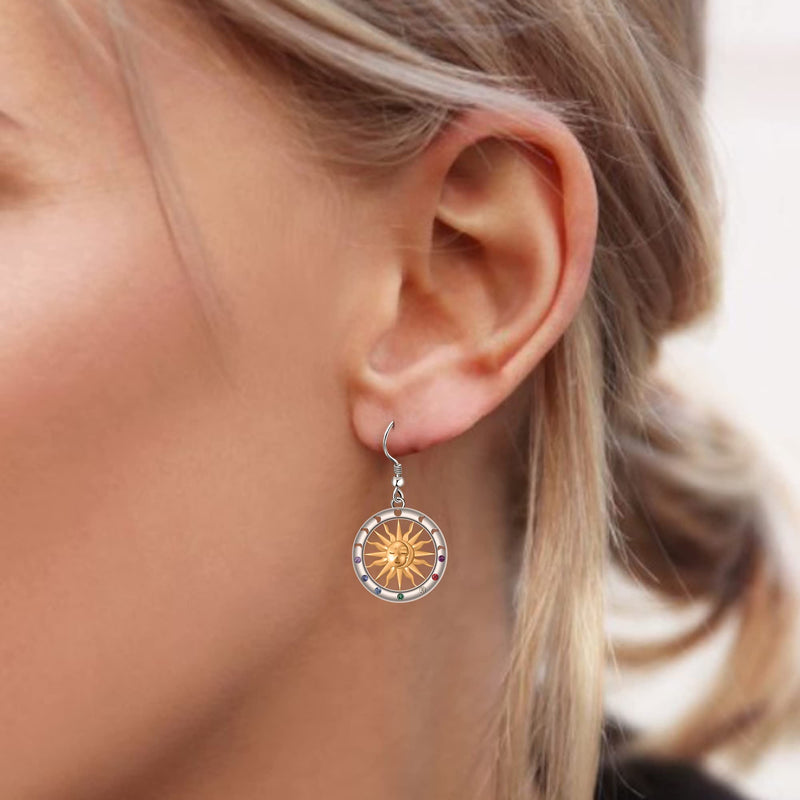 LINGBG JEWELRY Moon Earrings 925 Sterling Silver Moon Star Sun Earring Tree of Life Earrings Bat Earrings Peace Sign Earrings Half Moon Earrings for Women Jewelry Gifts for Girls 1# Sun Earrings - BeesActive Australia