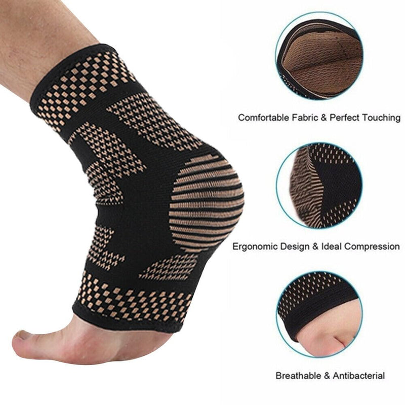 Copper Compression Sleeve Ankle Support Brace for Men & Women | Compression Ankle Support Foot Socks | Ankle Support Strap for Pain Relief, Arthritis, Running, Swelling, Plantar Fasciitis, Sports (S) S - BeesActive Australia