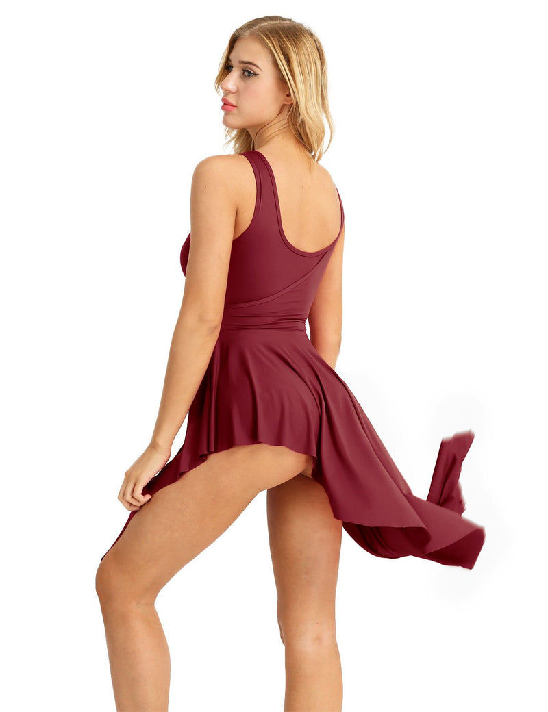 [AUSTRALIA] - yeahdor Women's Lyrical Latin Dance Dresses Girls' Modern Contemporary Dancing Costumes High Low Skirted Leotard Burgundy Medium 