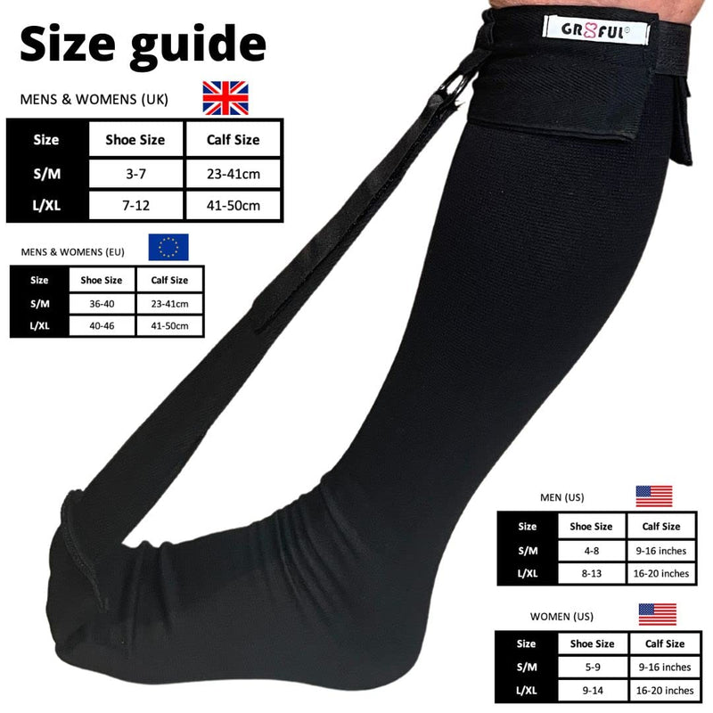 gr8ful® Plantar Fasciitis Night Sock Brace | Dorsal Splint Compression Socks for Achilles Tendonitis & Plantar Fasciitis Treatment | Provides a gentle stretch overnight | Lightweight | Black (s/m) s/m - BeesActive Australia