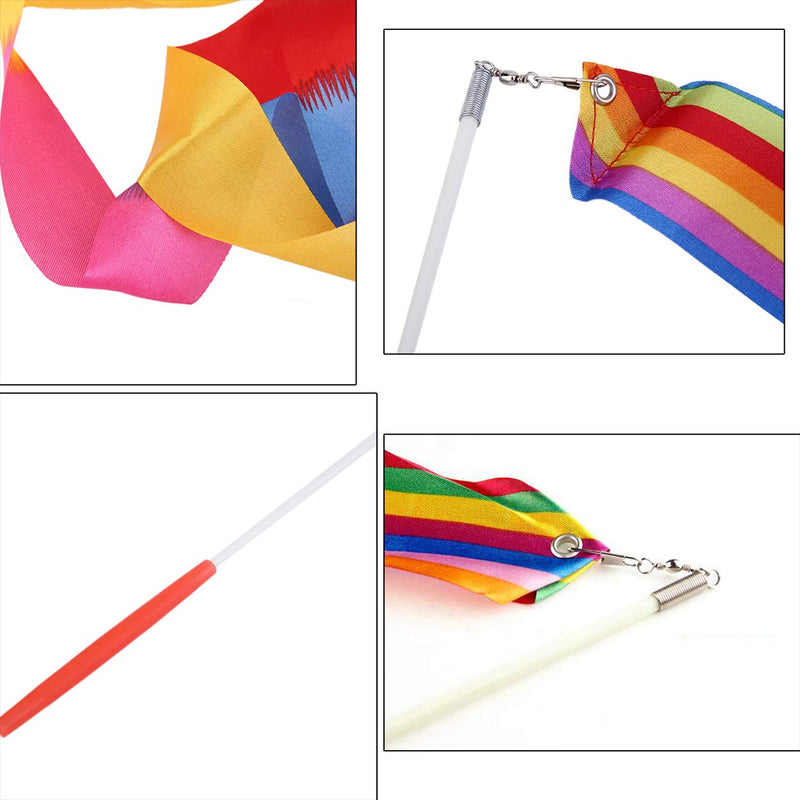 Dance Ribbons Rainbow Streamers Rhythmic Gymnastics Ribbon Baton Twirling Wands on Sticks 2pc for Kids Artistic Dancing - BeesActive Australia