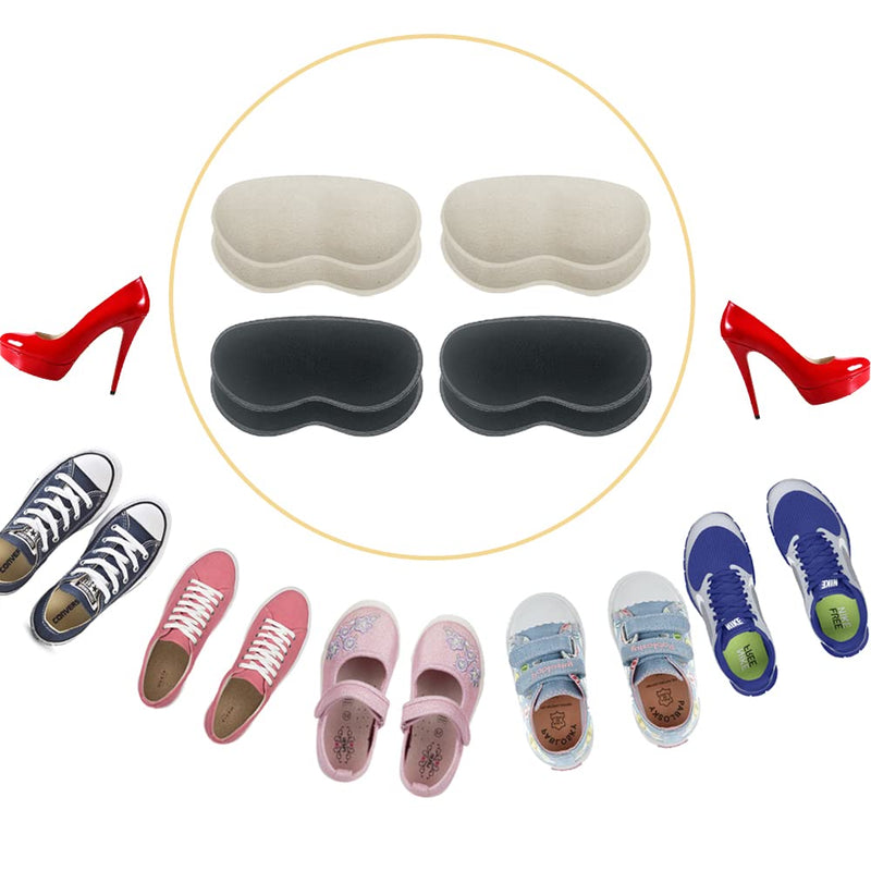 Heel Grips for Kids and Ladies Shoes, 4 Pairs Soft Heel Cushion Pads Self-adhensive Shoes Heel Inserts for Prevent Rubbing and Sliding(Black+Beige) - BeesActive Australia