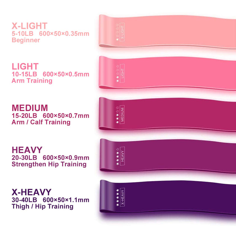 Arrowell Workout Bands for Women Legs and Butt Resistance Loop Bands Set of 5 for Home Fitness, Stretching, Strength Training, Physical Therapy, Pilates Flexbands, Natural Latex Exercise Bands Pink-Purple - BeesActive Australia