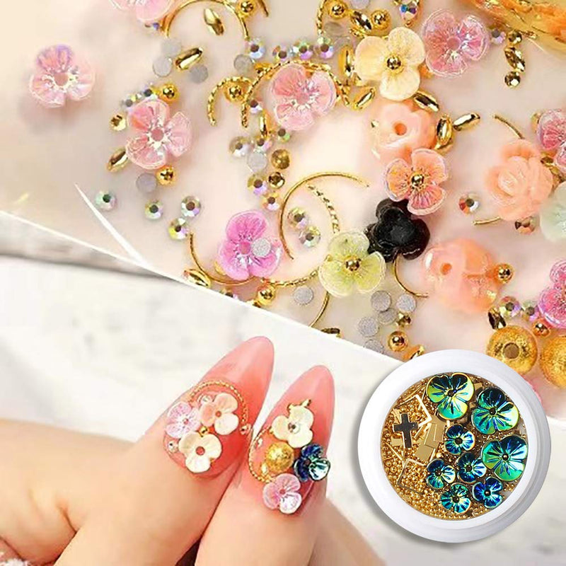 SILPECWEE 6 Boxes 3d Nail Art Decoration Set Cat Eye Stones Shell Flower Metal Nail Studs Manicure Jewelry With 1Pc Tweezers And Picker Pencil NO1 - BeesActive Australia