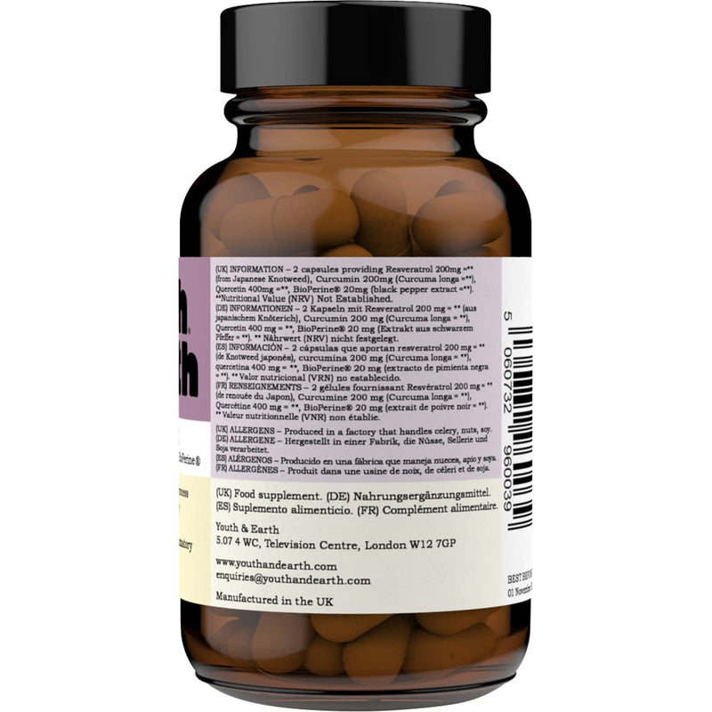Youth & Earth Preservage (Trans-Resveratrol, Curcumin, Quercetin and BioPerine) 410mg (60 Capsules) - BeesActive Australia
