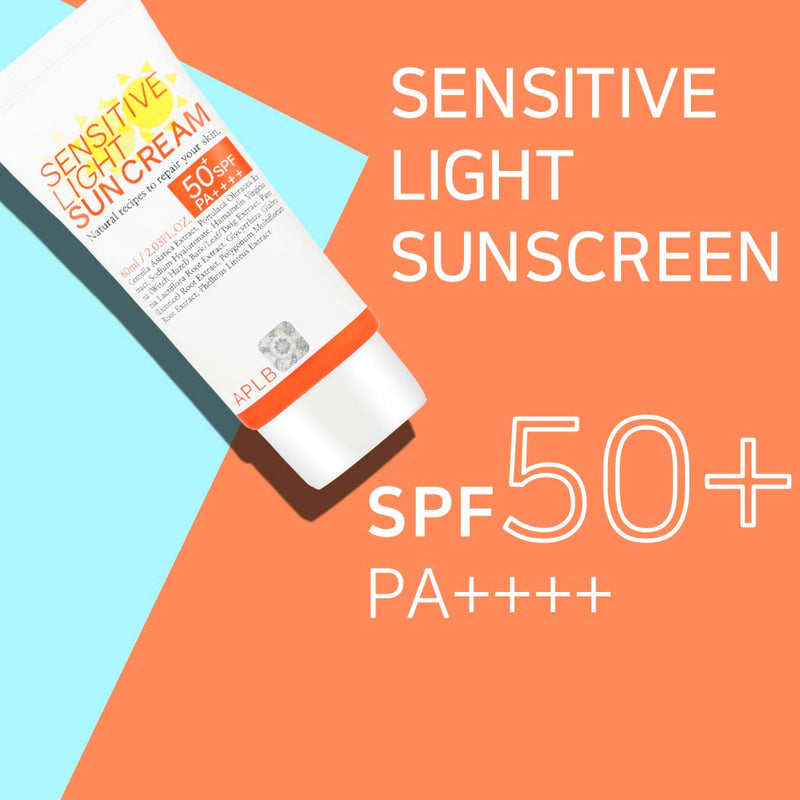 APLB Sensitive Light Sunscreen SPF 50+/PA++++ 2.03 fl. Oz (60ml) | Korean Skin Care, Sun Cream, Moisturizing Facial Sunscreen, Calming Soothing Cream | - BeesActive Australia