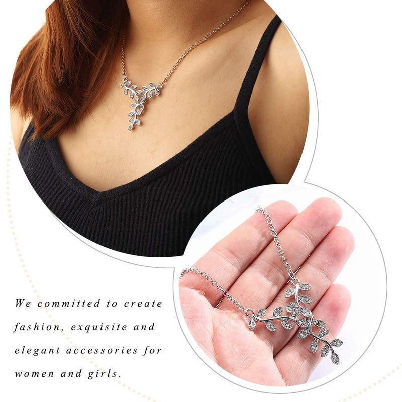 Edary Lovely Crystal Necklace Leaves Clavicle Necklaces Silver Jewelry Accessories for Women and Girls. - BeesActive Australia