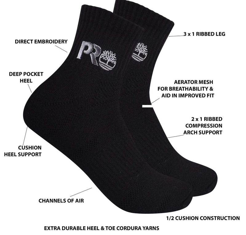Timberland PRO mens 2-pack Down Draft Quarter Ankle Socks Large Black Heather - BeesActive Australia