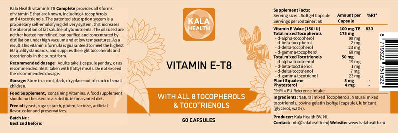 Kala Health Unique Formula with All 8 Tocopherols and Tocotrienols Vitamin E � Contains no PAH�s, Heavy Metals, Contaminants or Preservatives - Certified Sustainable - Hair, Scars and Skin 60 - BeesActive Australia