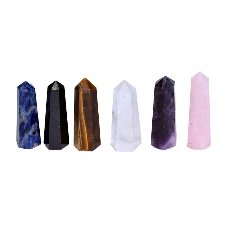 KACHVI Crystals And Gemstones Healing Rose, Clear Quartz, Amethyst, Black, Lapis & Tiger Crystal Meditation Spiritual Gifts For Chakra Money Luck Wands 2.25”-2.50" 6 Faceted Pencil 6 Pc Set Tiger 6 Pcs Set - BeesActive Australia