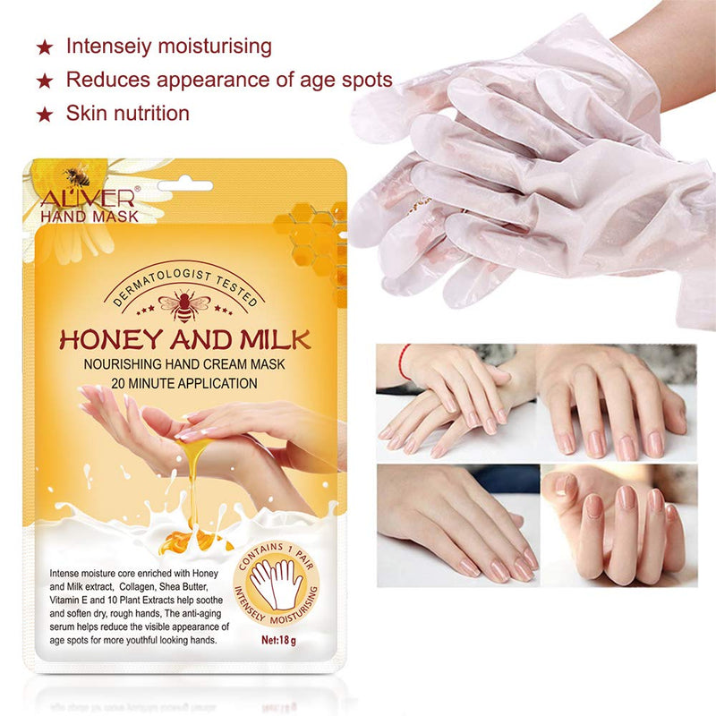 Hand Moisturizing Mask, (5 Pack) Honey and Milk Gloves, Moisturizing Natural Therapy Gloves, for Dry Aging Cracked Hands Repair Rough Skin for Men Women honey mask - BeesActive Australia