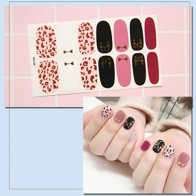 SILPECWEE 8 Sheets Leopard Print Nail Polish Stickers Strips Set and 1Pc Nail File Adhesive Full Wraps Nail Art Decals Tips for Women - BeesActive Australia