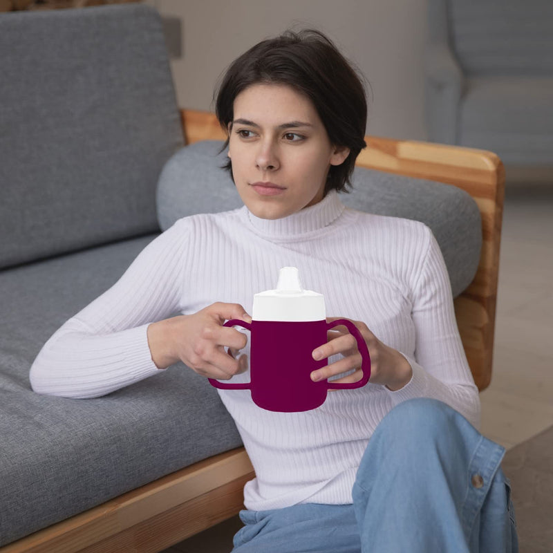 Two Handled 140ml Adult Drinking Cup, Internal Cone, and Spouted Lid. Perfect for A Spill-Proof Sipping Experience Adult Drinking Mug/Drinking Cup/Sippy Cup Get Your Drinking Aid Now! (BlackBerry) Blackberry - BeesActive Australia