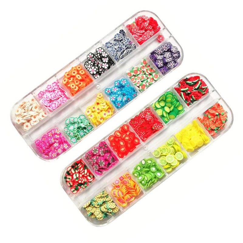 Minkissy 2 Boxes 3D Fruit Polymer Slices DIY Nail Art Slices Colorful Crystal Flower Fruit Clay Nail Slice Nails Sequins DIY Nail Art Marking Tools - BeesActive Australia