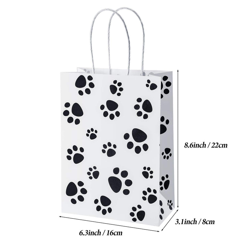 Blulu 20 Pieces Puppy Dog Paw Print Treat Bags with Paper Twist Handles, Paper Paw Print Goodie Bags Dog Gift Bags Cat Treat Bags for Pet Treat Party Favor, 6.3 x 3.1 x 8.6 Inch（White Backing） White Backing - BeesActive Australia