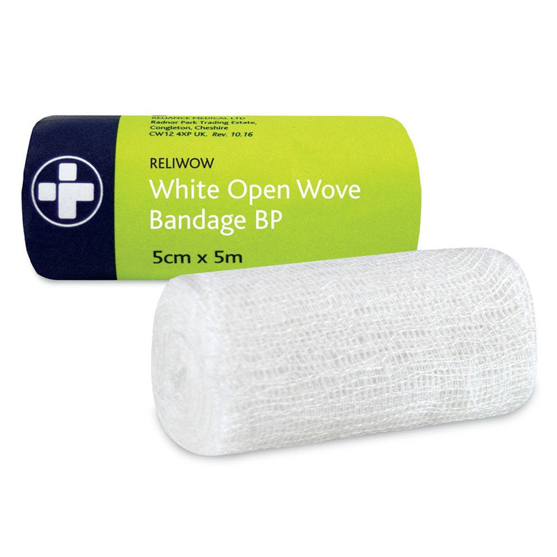Reliance Medical 500 x 5 cm White Reliwow BP Open Wove Bandage - Pack of 12 White Reliwow 5cm x 5m - Pack of 12 - BeesActive Australia