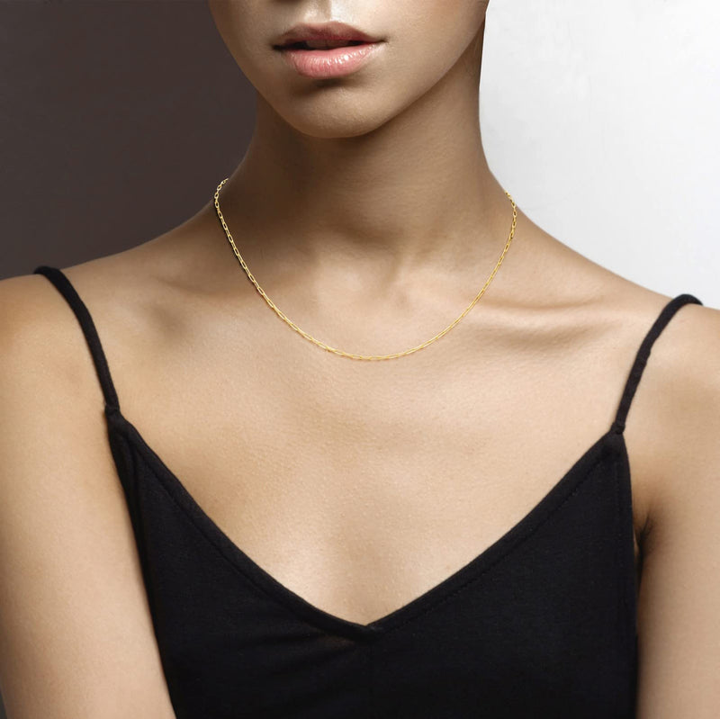 Miabella Solid 18K Gold Over Sterling Silver Italian 2mm Paperclip Link Chain Necklace for Women Men, 925 Made in Italy Length 18 Inches (women's average length) - BeesActive Australia