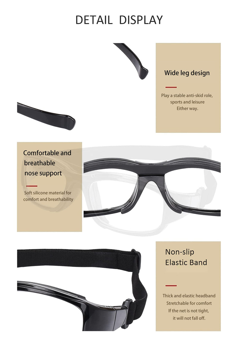SooGree Sport Goggles Glasses Squash & Racquetball Goggles Basketball Glasses Adjustable Strap Resistant Impact Black - BeesActive Australia