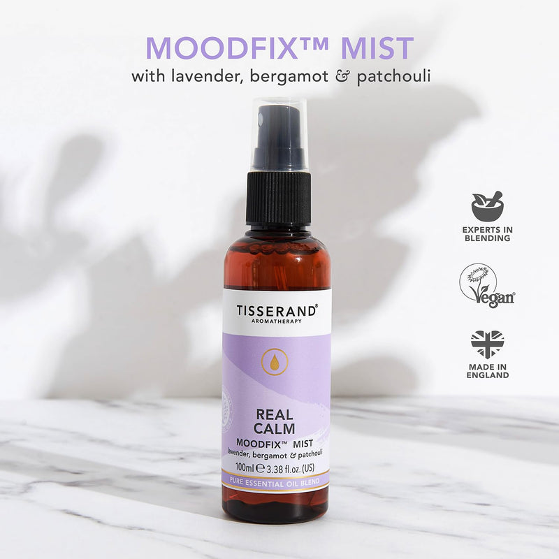 Tisserand Aromatherapy - Real Calm MoodFix Mist - 100% Pure Essential Oil - Lavender, Bergamot, and Patchouli - Calming Aromatherapy - 100ml - BeesActive Australia