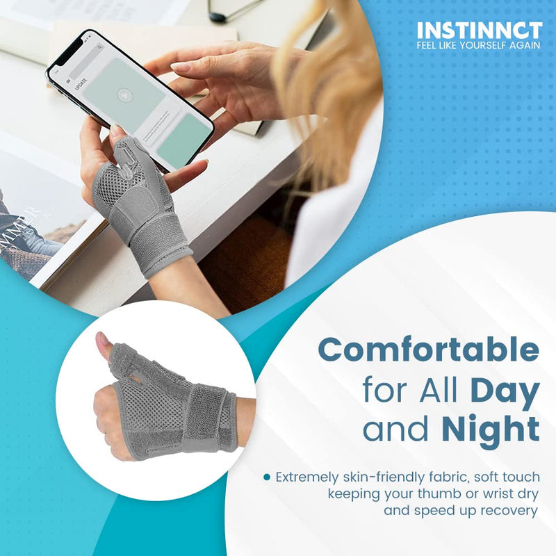 INSTINNCT Wrist Thumb Support Brace for Men & Women, Fully Adjustable Thumb Brace with Thumb Flexible Support for Thumb & Hand Discomfort, Fatigue, Fits Both Right Hand and Left Hand Grey(Single) One Size - BeesActive Australia