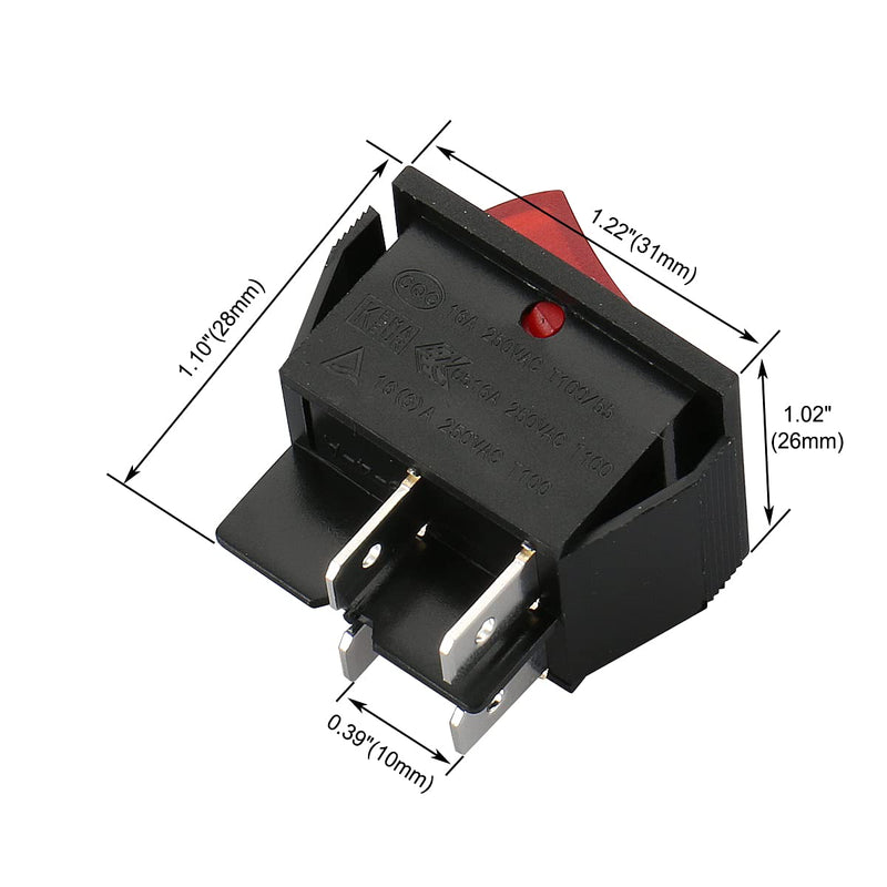 Baomain Red Light DPST ON/Off Snap in Boat Rocker Switch 4 Pin 16A/250V UL TUV List 1 Pack - BeesActive Australia