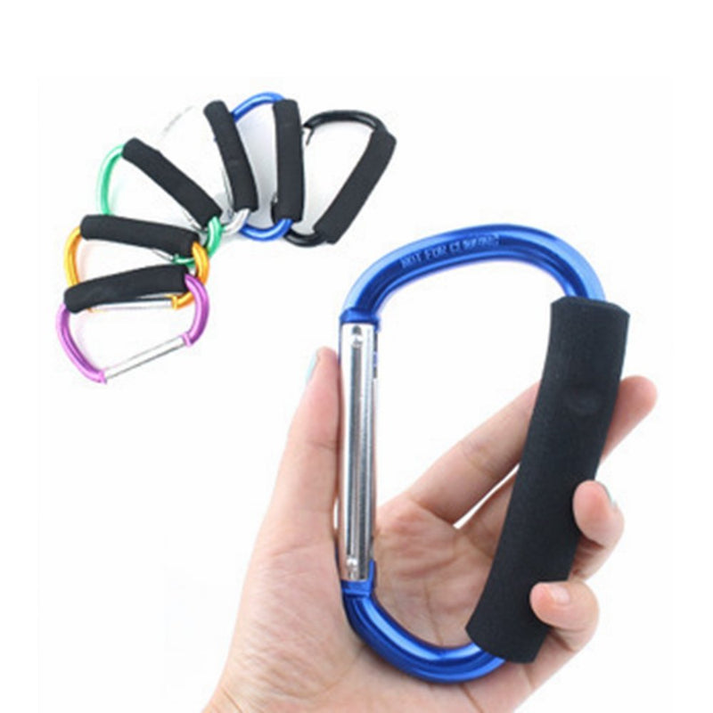 2X Carabiner Hook - 5.4" Large Aluminum D-Style Carry Handle with Sponge for Shopping Bags Handbag Tote Stroller Carrying - BeesActive Australia