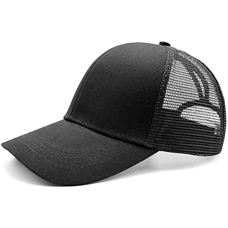 High Ponytail Hole Baseball Hats Cap for Women,Messy Bun Hat Adjustable Cotton and Mesh Trucker Baseball Sun Cap Black-white(w) - BeesActive Australia
