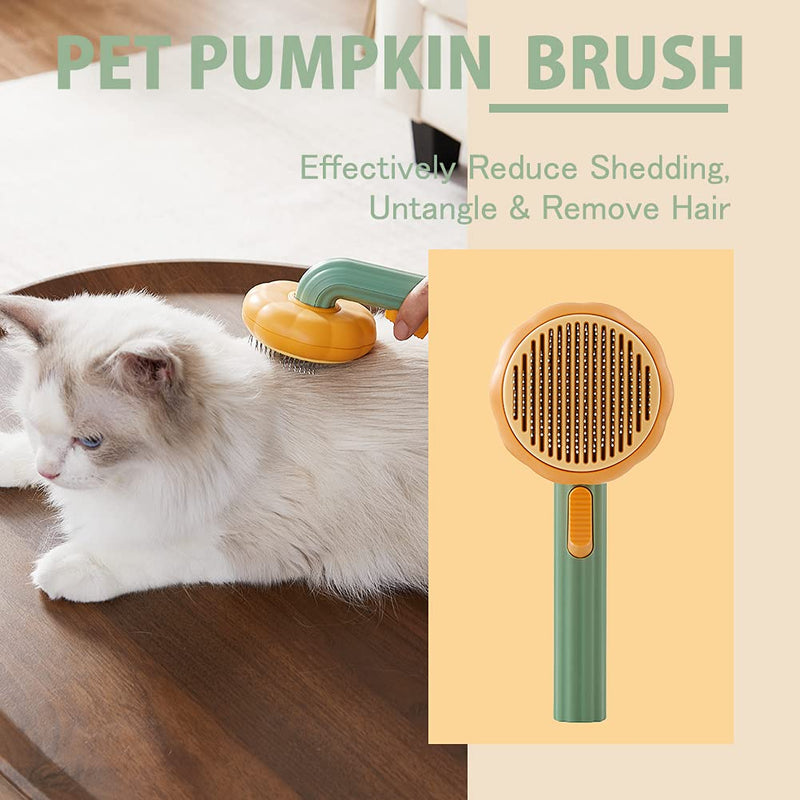Awpland Pet Pumpkin Self Cleaning Slicker Brush, Cat Massage Comb with Button and Soft Bent Pain-Free Bristles for Shedding and Grooming, Removes Loose Undercoat Gently Tool for Dogs Cats Puppy Rabbit Orange - BeesActive Australia