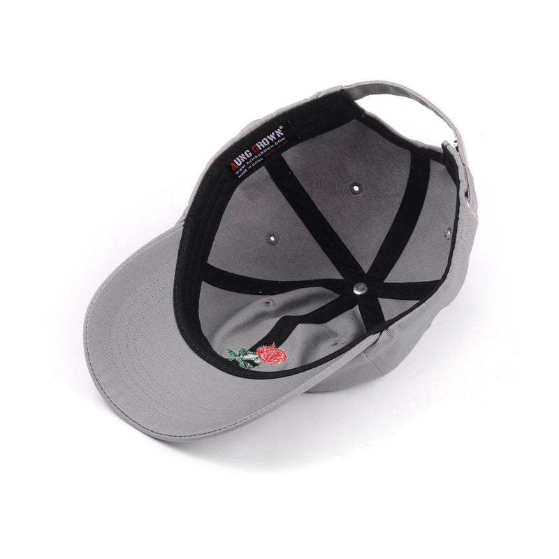 Rose Embroidered Dad Hat Women Men Cute Adjustable Cotton Floral Baseball Cap Grey - BeesActive Australia