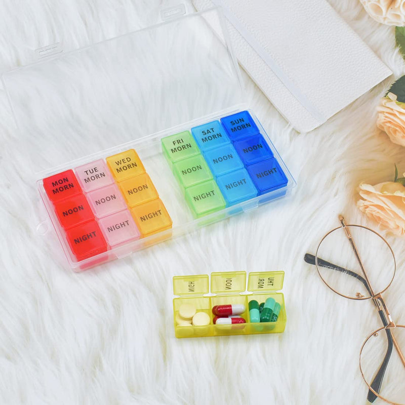 Pill Box Organiser 7 Day Weekly 3 Times a Day Travel Case Medication Dispenser Reminder for Medication, Supplements, Vitamins and Cod Liver Oil - BeesActive Australia