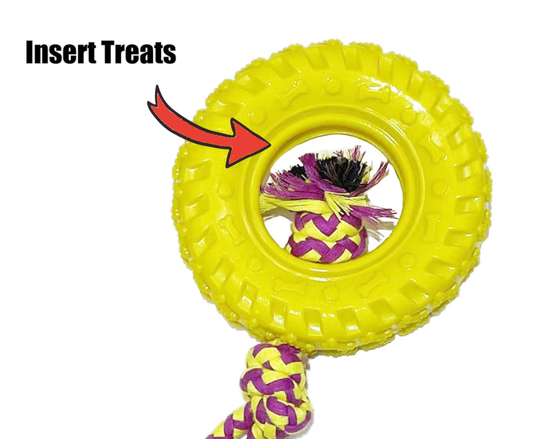 JADEWELL 3-in-1 Durable Dog Chew Toy with Natural Rubber Tire Rope and Tennis Ball for Aggressive Chewers Clean Teeth Interactive Toys for Puppy Small Medium Large Dogs Cats Pets - BeesActive Australia