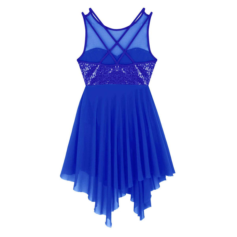 [AUSTRALIA] - Yeahdor Lyrical Modern Contemporary Dance Costumes Dresses Women's Sequins Mesh Illusion Sweetheart Ballet Latin Dress Medium Blue 