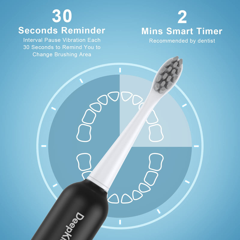 Deepklean Ultrasonic Electric Toothbrush - Sonic Electric Toothbrush for Adults, 6 Modes Sonic Toothbrush with 8 Brush Heads Travel Case, 60 Days Long-Lasting Rechargeable Battery Toothbrush Black - BeesActive Australia