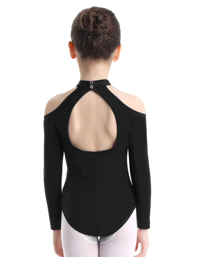 [AUSTRALIA] - moily Girls Gymnastics Ballet Leotard Off Shoulder High Neck Dance Athletic Unitard Bodysuit Jumpsuit Black 3/4 