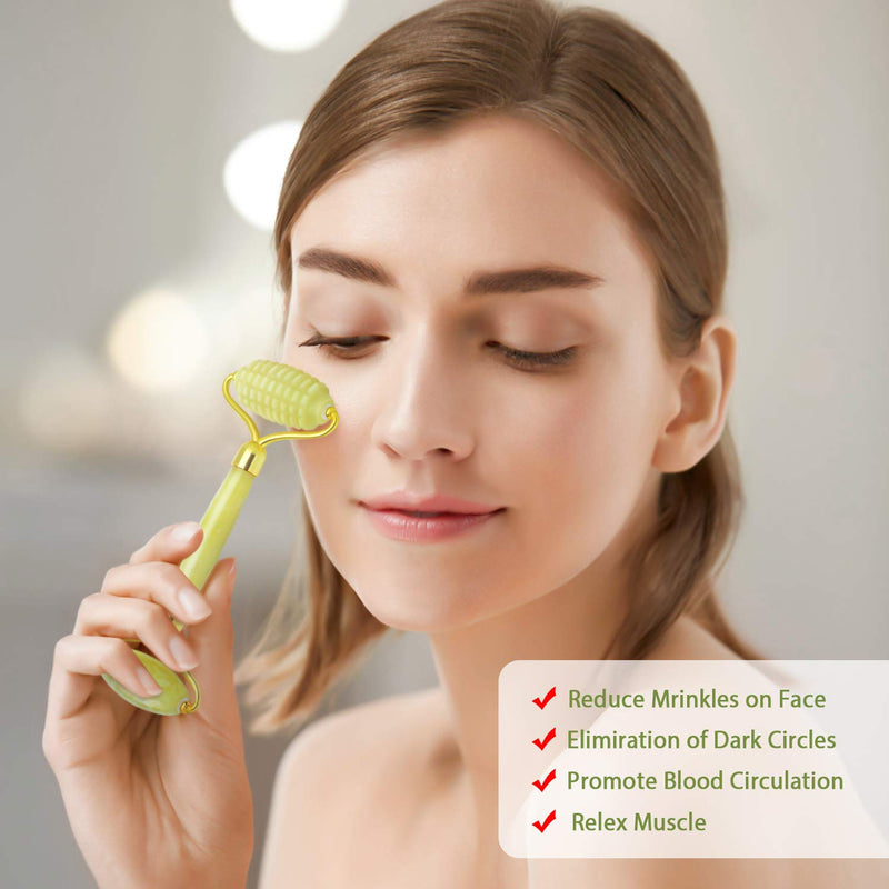 Jade Roller, Face Roller, Face Massager Jade Stone Facial Roller for Eye Puffiness Treatment, Skin Tightening, Rejuvenate Face & Neck (Yellow) - BeesActive Australia
